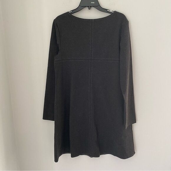 Studio M Topstitched Ponte Flare Dress High Neck Long Sleeve Gray size L - Picture 3 of 3